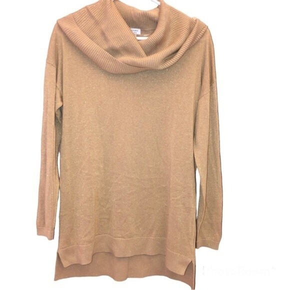 Crown & Ivory Cowl Neck Metallic Glitter Wool Blend Sweater Gold Tan Small - Picture 1 of 4